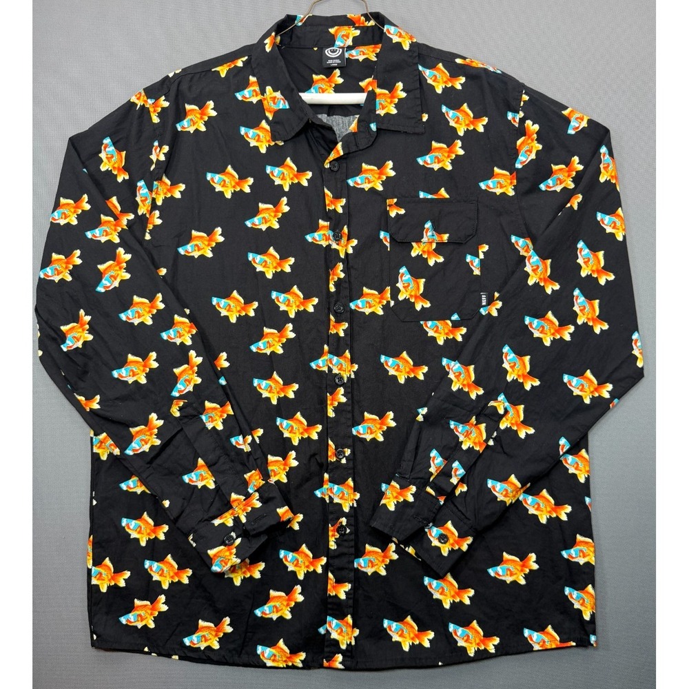 Neff Goldfish Sunglasses Shirt Black Long Sleeve Button Up Novelty | Men's Large